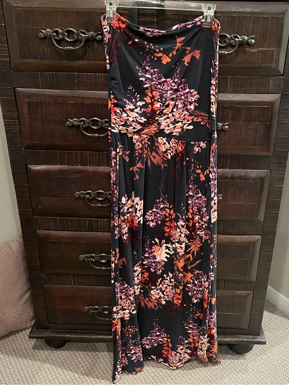 Strapless Black Floral Maxi Dress Bandeau Maxi Dress - Picture 4 of 7